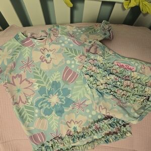 Flowered RuffleButts swimsuit 4T